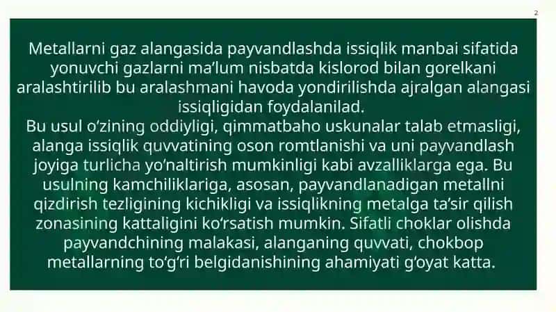 Metallarni gazyordami payvandlashni o'rganish 2