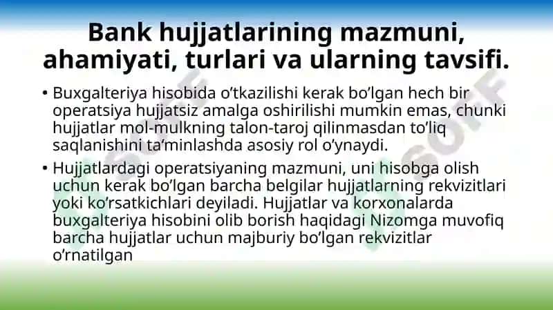 BANK HUJJATLARI VA HUJJATLAR AYLANISHI 2
