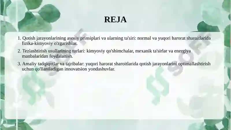 Bog‘lovchi materiallarining qotish jarayonlarini normal va yuqori temperatura sharoitlarida tezlashtirish usullari 2