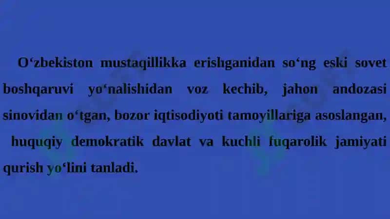 O‘zbekistonda demokratik, fuqarolik jamiyati asoslarining shakllanishi, amalga oshirilgan siyosiy islohotlar 2