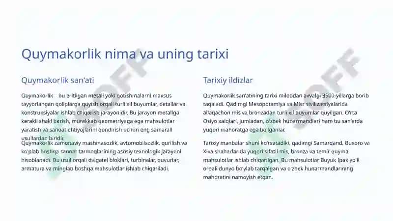 Quymakorlik Asoslari va Quyma Olish Usullari 2