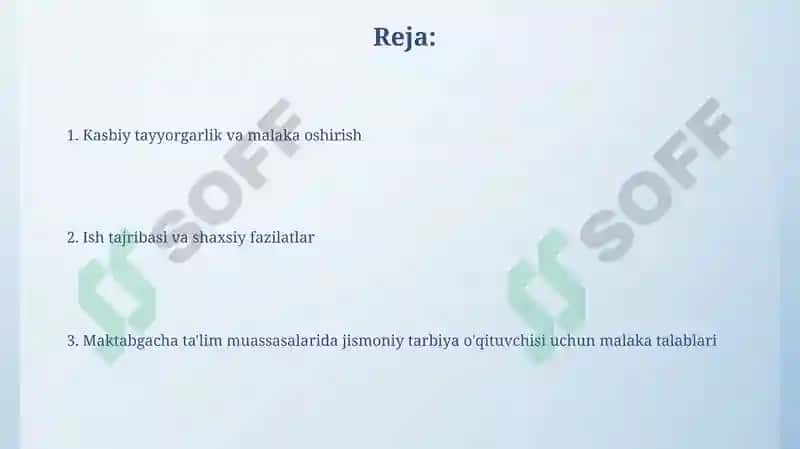 Jismoniy tarbiya yo'riqchisiga qo'yiladigan malaka talablari 2