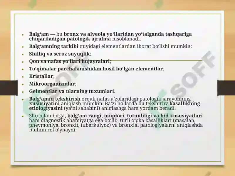 Nafas azolar kasaliklari balg’am va plevra suyuqligini labarator tekshirish 2