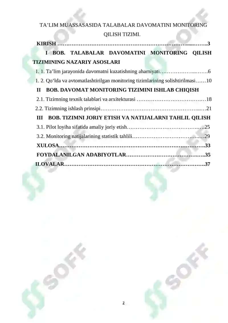 TA’LIM MUASSASIDA TALABALAR DAVOMATINI MONITORING QILISH TIZIMI 2