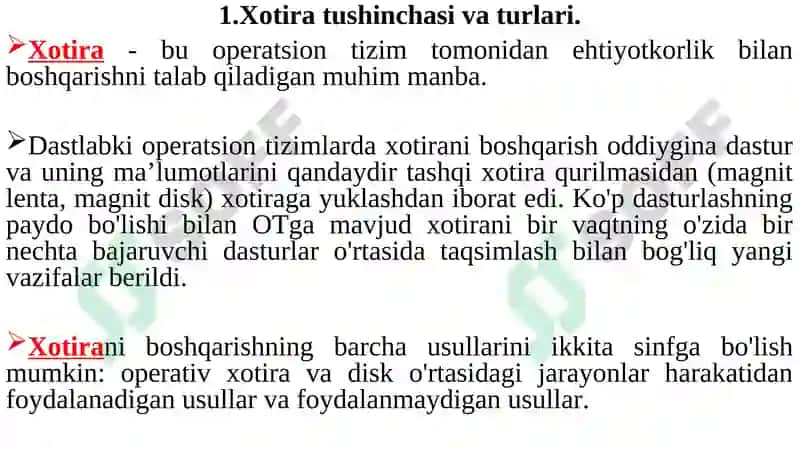 Operatsion tizimlarda xotirani boshqarish 2