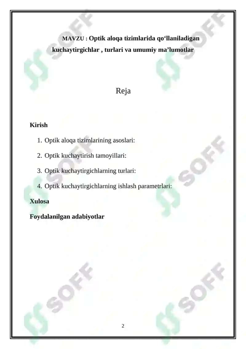 Optik aloqa tizimlari 2