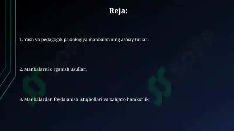 Yosh va pedagogik psixologiya manbalarining imanbalar bilan tanishish 2