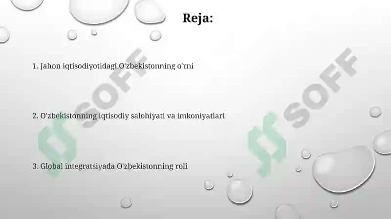O'zbekiston johon iqtisodiyotni o'rni 2
