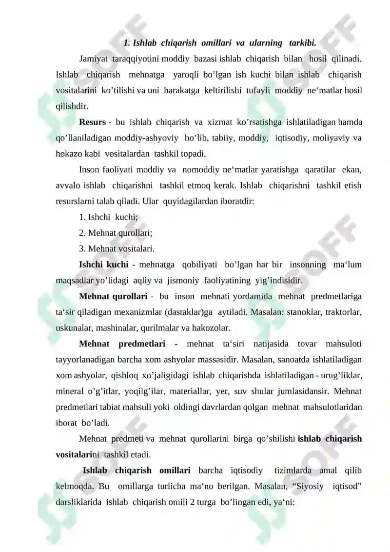 Ishlab chiqarish jarayoni va uning natijalari 2