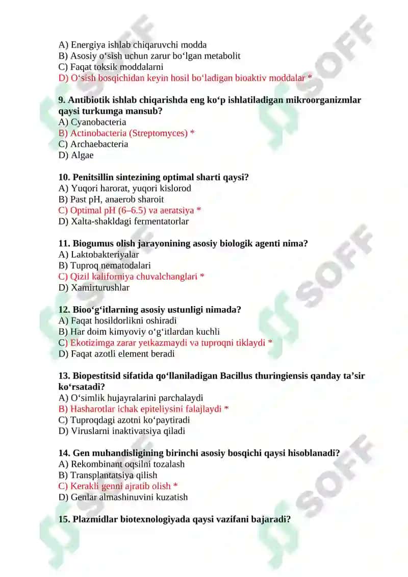 BIOTEXNOLOGIYA FANIDAN 20 TA TEST 2