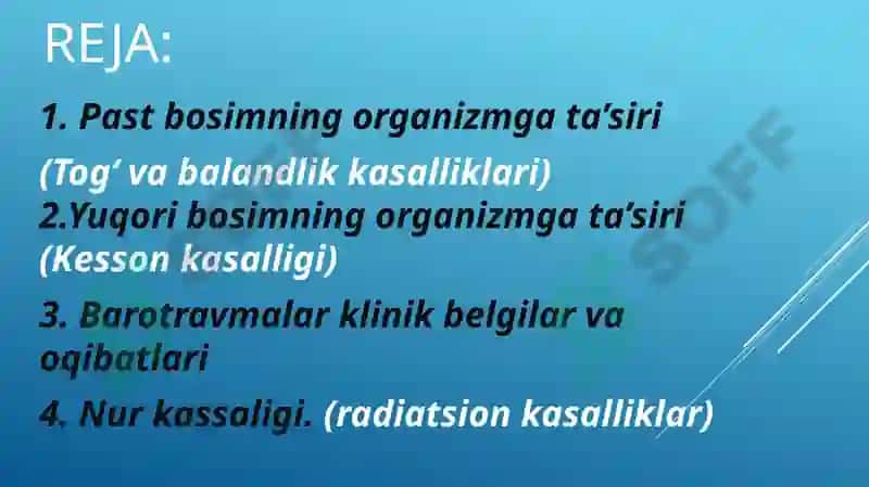 Yuqori va past bosimning organizmga ta'siri patofiziologiyasi 2
