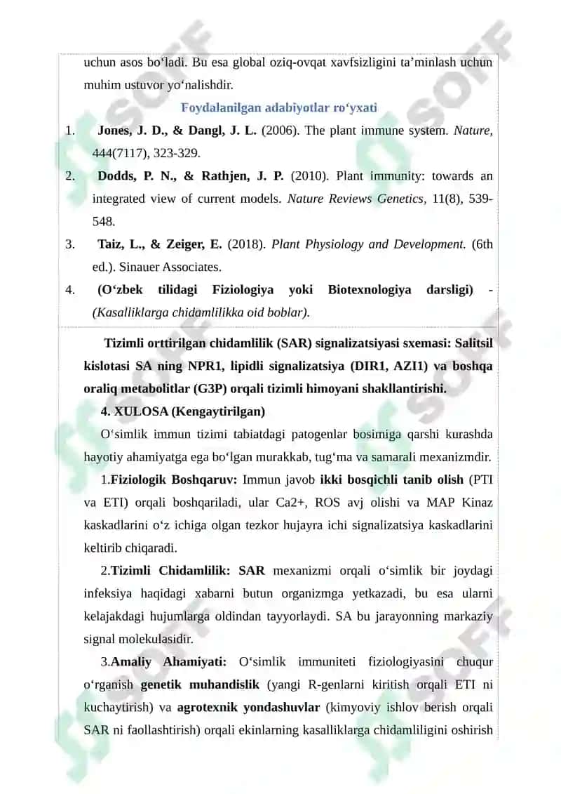 O’simliklarda hosil bo’ladigan immun tizimi va uni ta’siri hamda fiziologiyasi. 2