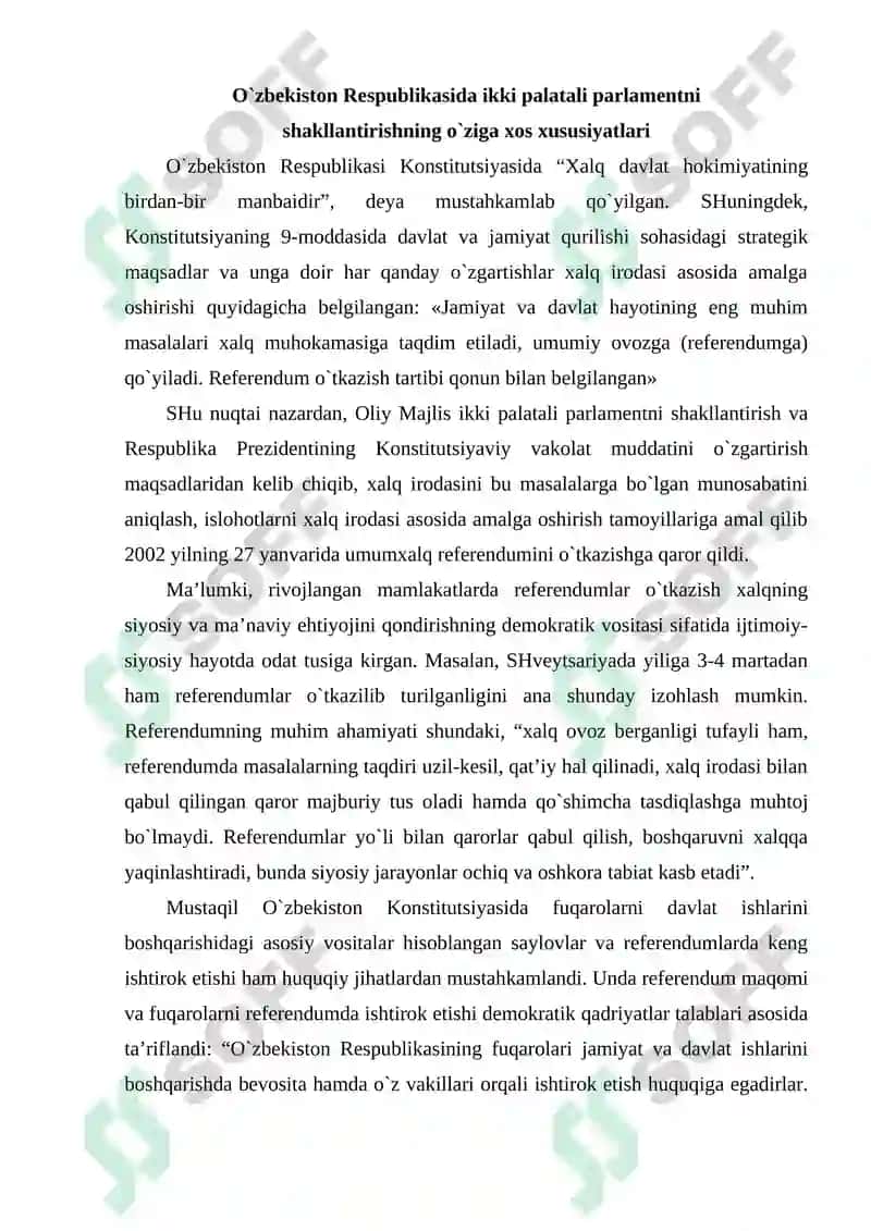 O`zbekiston Respublikasida ikki palatali parlamentni shakllantirishning o`ziga xos xususiyatlari 2