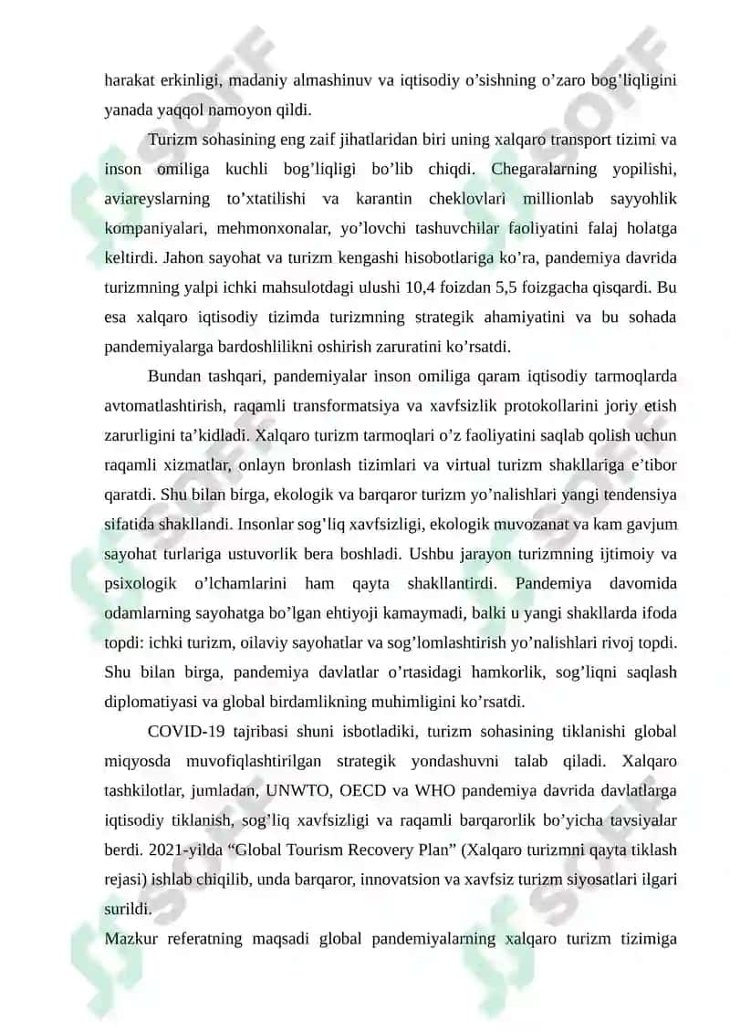 GLOBAL PANDEMIYALAR VA ULARNING XALQARO TURIZMGA TA’SIRI 2