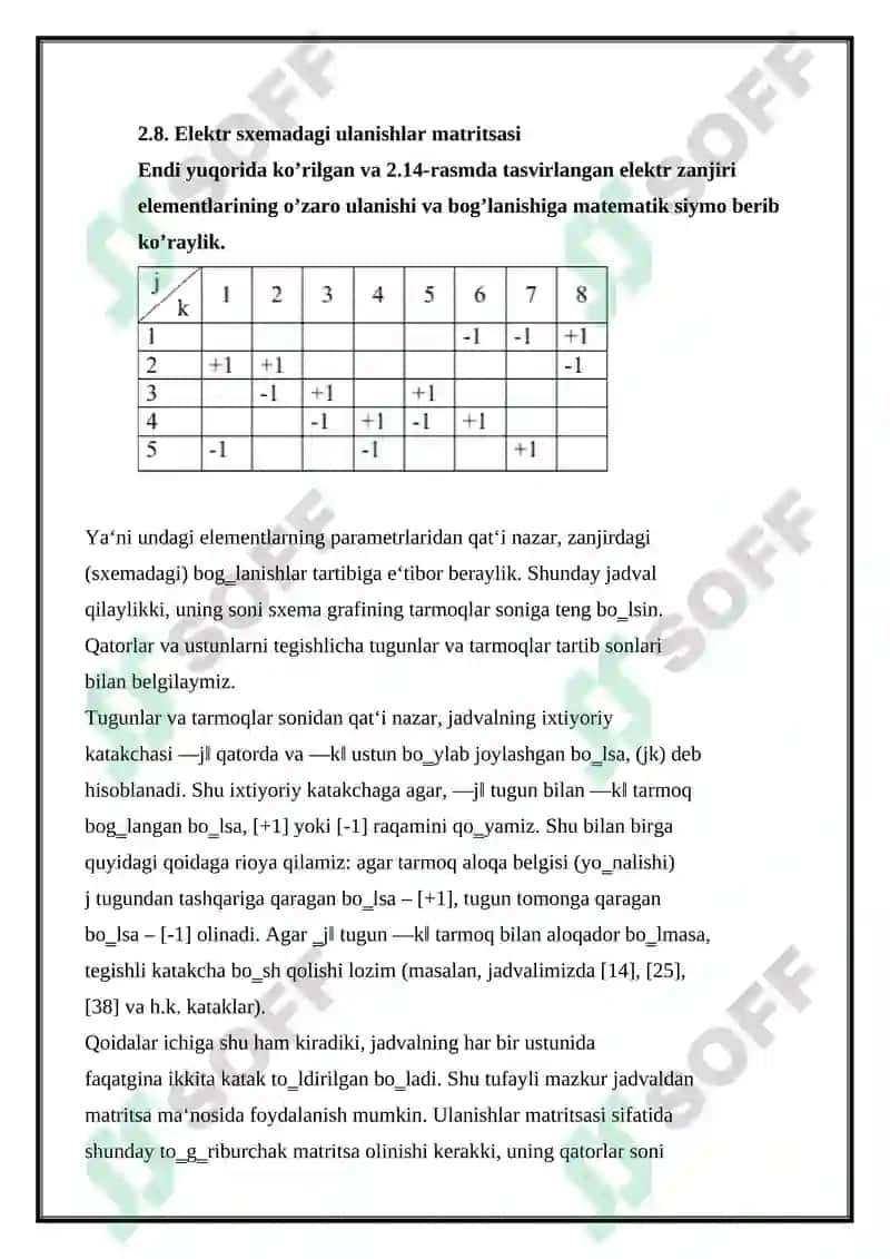 Elektr sxemasidagi ulanishlar matritsasi 2