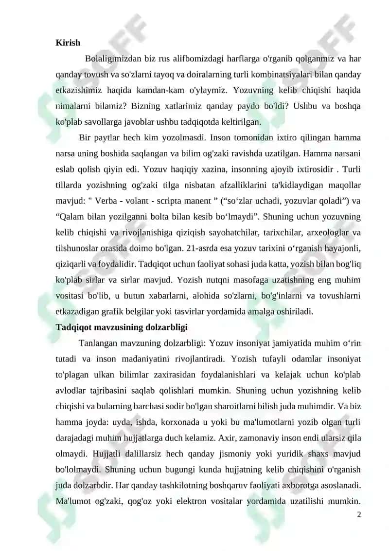 YOZUV TARIXI HAQIDA MA’LUMOT KURS ISHI 2