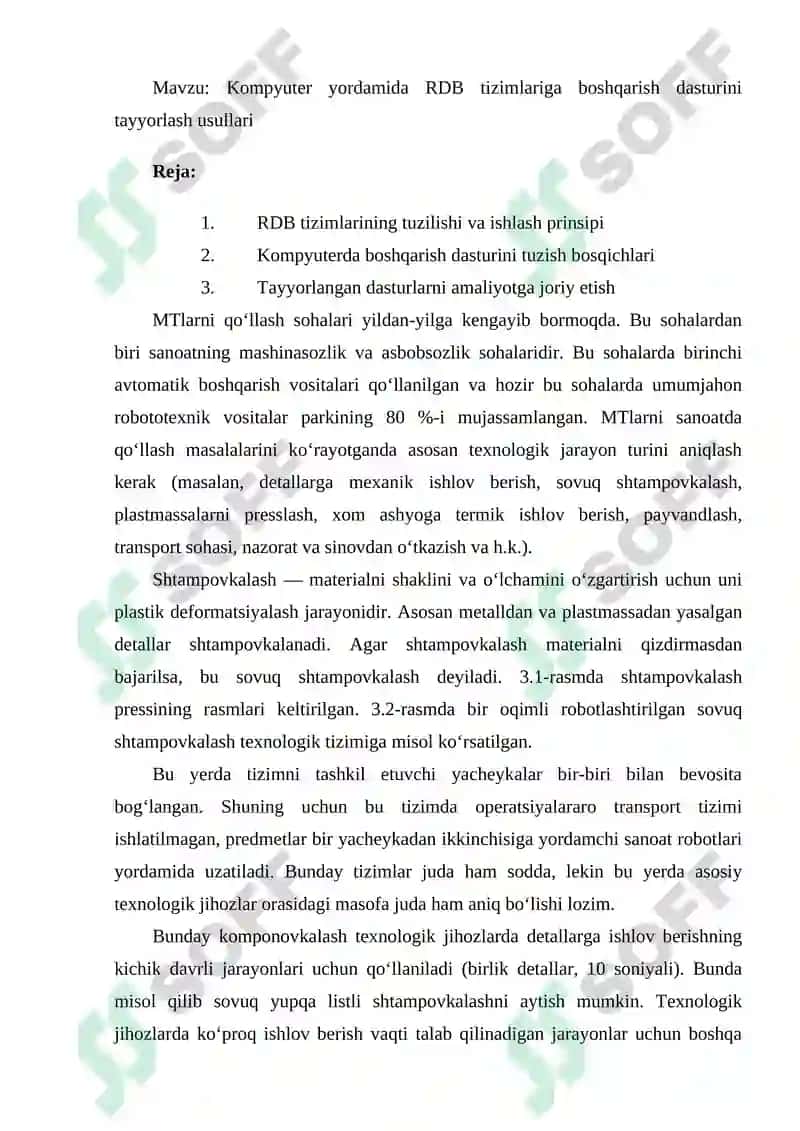 Kompyuter yordamida RDB tizimlariga boshqarish dasturini tayyorlash usullari 2