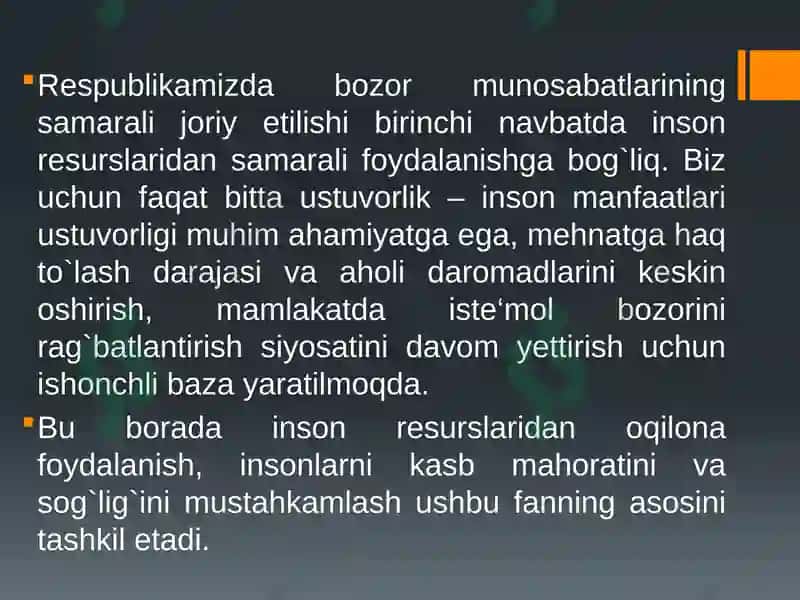 Inson Resurslari va ularning samarali foydalanishi 2