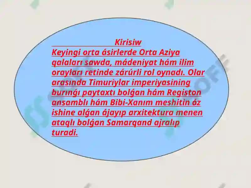 Sonǵı orta ásirlerdegi Orta Aziya qalalari 2