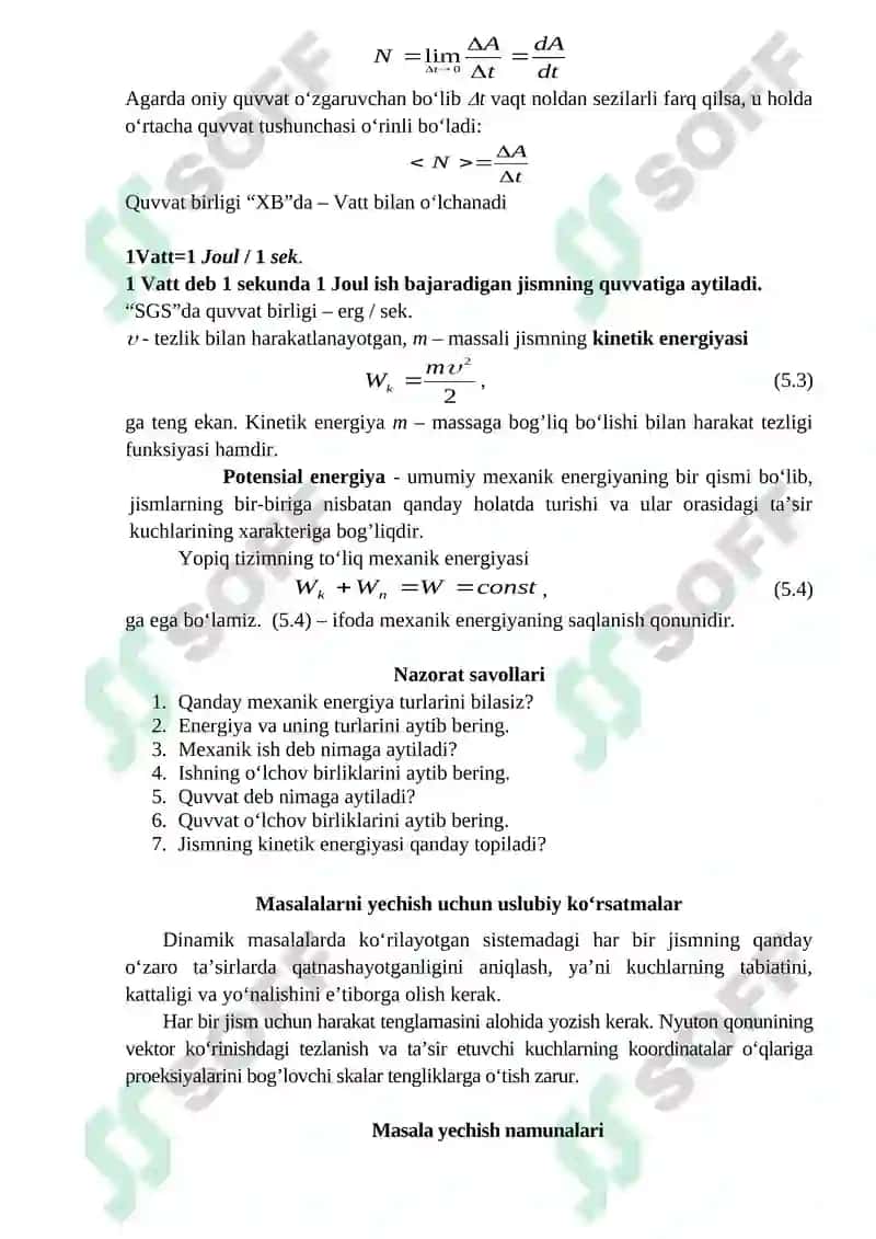 MEXANIK ISH. QUVVAT. POTENSIAL ENERGIYA.  MEXANIKADA ENERGIYANING SAQLANISH QONUNI 2