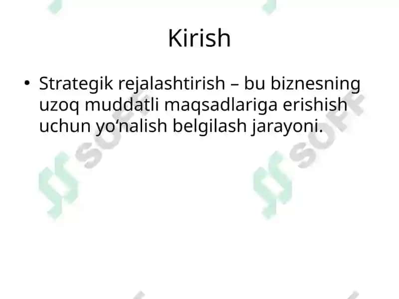 Biznesda Strategik Rejalashtirishning O‘rni 2