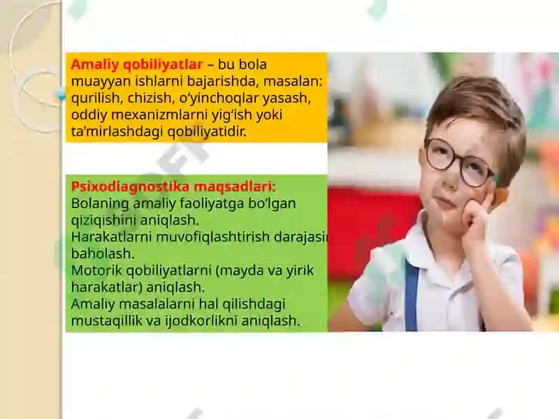 Bolada amaliy qobiliyati ning rivojlanishi psixodiagnostikasi 2