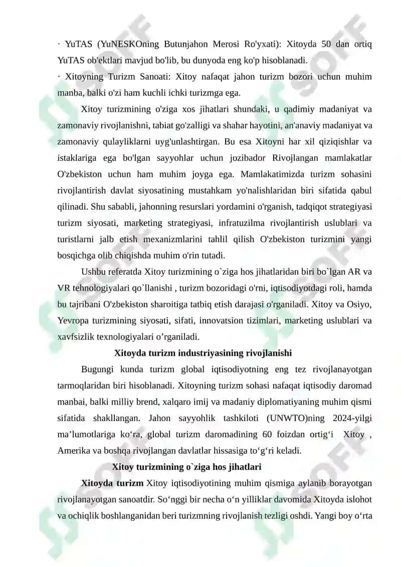Xitoyda turizmining o`ziga hos jihatlari 2