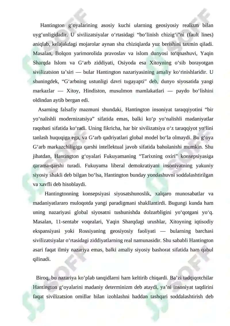 Samuel Hantingtonning “Sivilizatsiyalar to'qnashuvi va yangi dunyo tartibi” 2