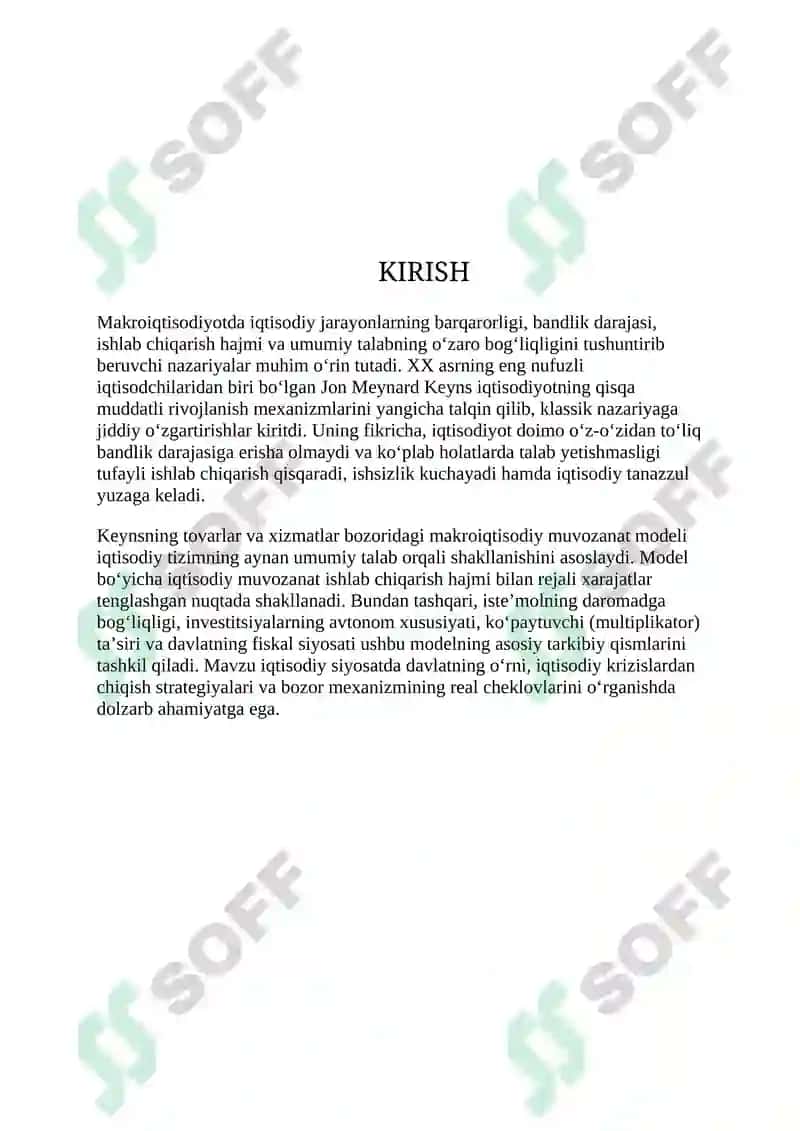 Keynsning tovarlar va xizmatlar bozoridagi makroiqtisodiy muvozanat modeli 2