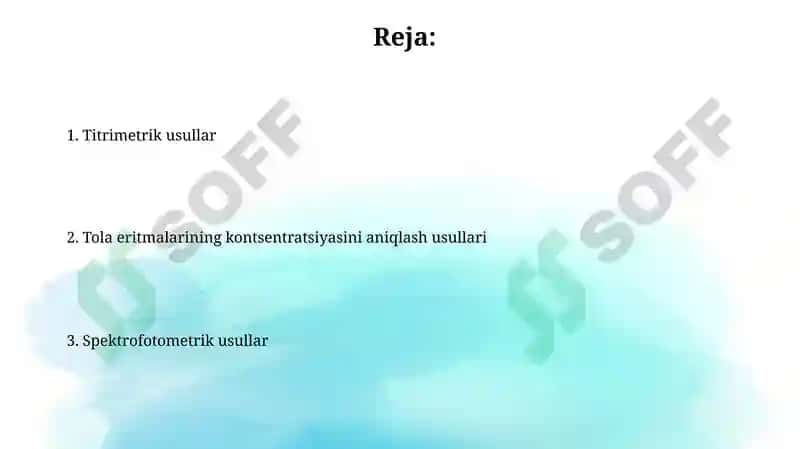 Tola olish eritmalari kontsentratsiyalarini aniqlash usullari 2