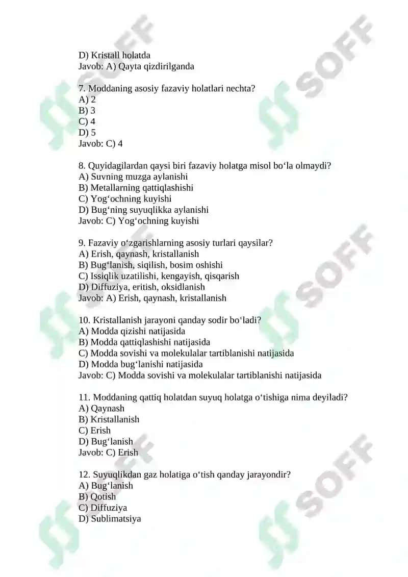 Fazaviy holatlar va fazaviy o‘zgarishlar. Polimerlarning molekulyar strukturasi va fazaviy o‘zgarishlari 2