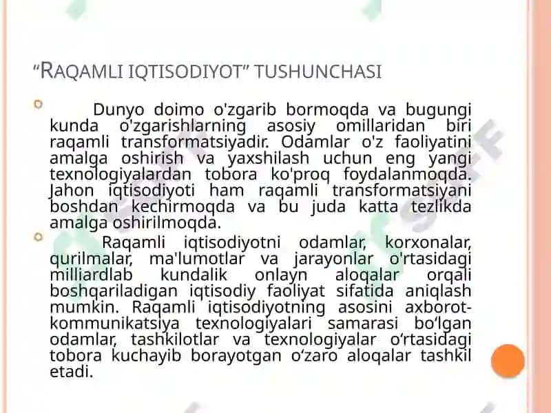 Raqamli iqtisodiyot sharoitida AKT sohasiga kirtilgan innovatsiyalar taxlili. 2