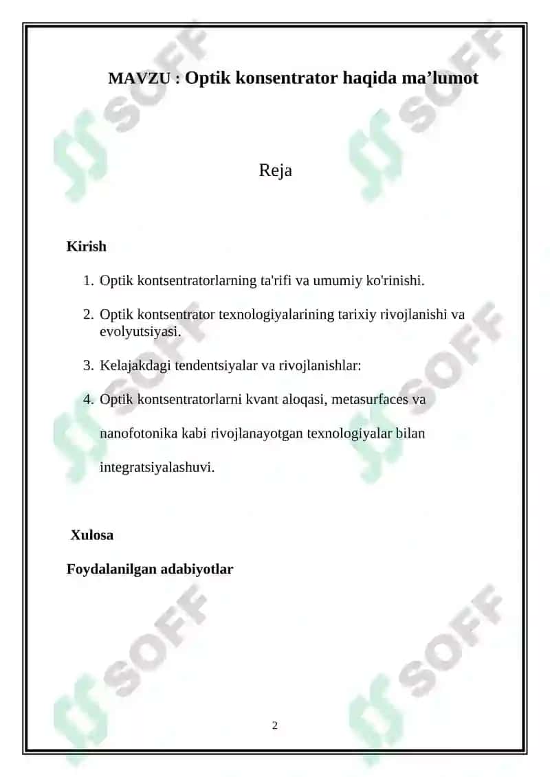 Optik konsentrator haqida maʼlumot 2