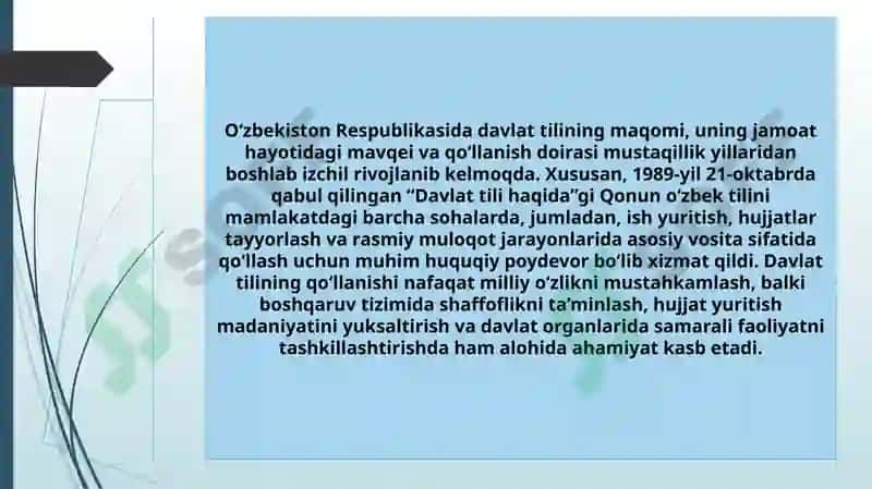 Davlat tilini rivojlantirish yoʻlida qabul qilingan qonun hujjatlarining davlat tilida ish yuritishda ahamiyati 2