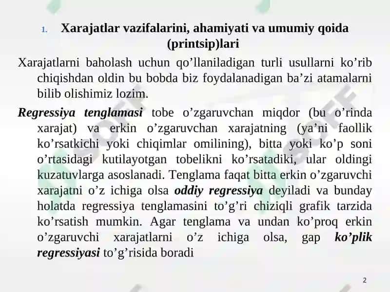 Xarajatlar va ulargadir baholash 2