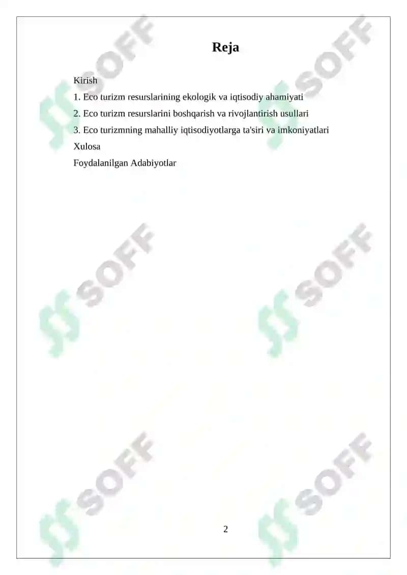 Eco turizm resurslarining ekologik va iqtisodiy ahamiyati 2