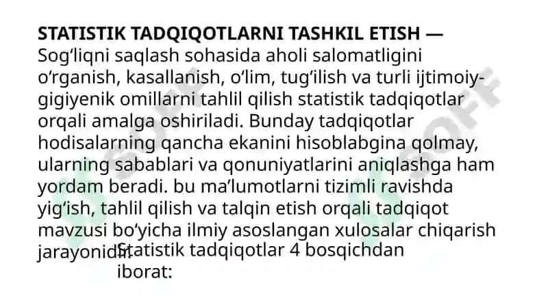 Statistik tadqiqotlar mavzusi bo‘yicha reja: 2