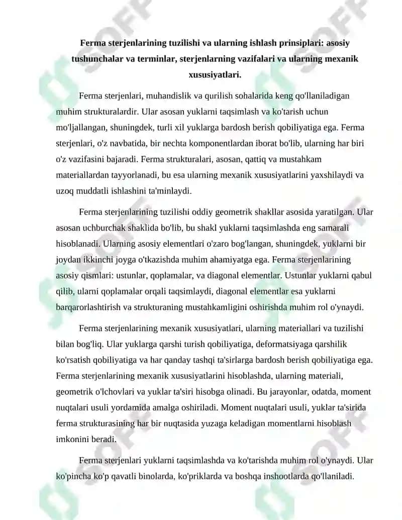 Ferma sterjenlaridagi Zo'riqishlarni moment nuqtalari usulida hisoblash 2