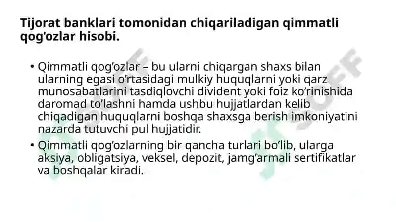 MAVZU.QIMMATLI QOG’OZLAR BO’YICHA OPERATSIYALAR HISOBI 2