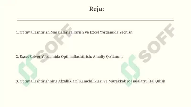 Optimallashtirish Masalalari va ularni yechishda Excel amaliy dasturidan foydalanish 2