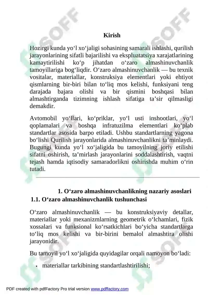 O‘zaro almashinuvchanlikni yo‘l xo‘jaligiga joriy etish 2
