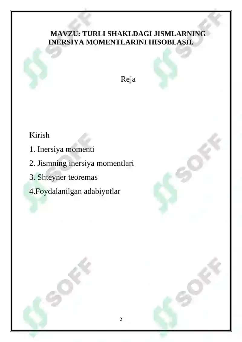 TURLI SHAKLDAGI JISMLARNING INERSIYA MOMENTLARINI HISOBLASH 2