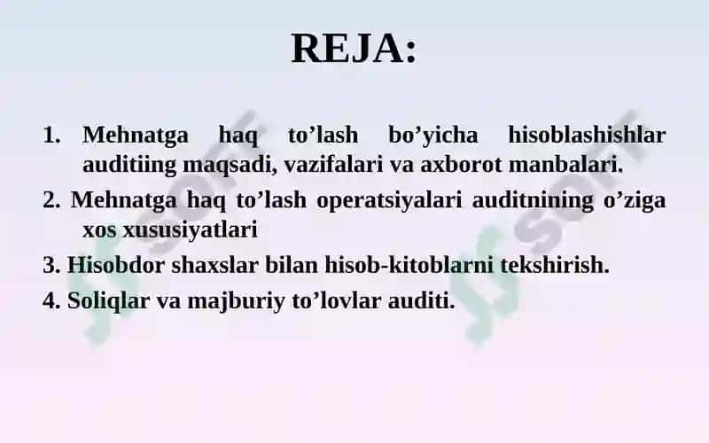 Mehnatga haq to'lash bo’yicha hisoblashishlar auditi 2