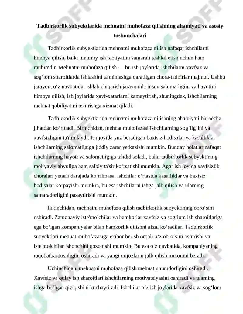 Tadbirkorlik subyektlarida mehnatni muhofaza qilish 2