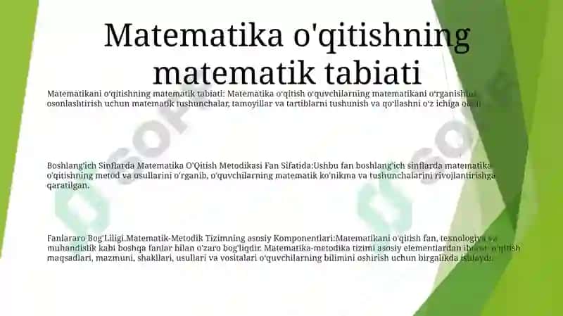 Boshlang'Ich Sinflarda Matematika O'Qitish Metodikasi Fan Sifatida 2