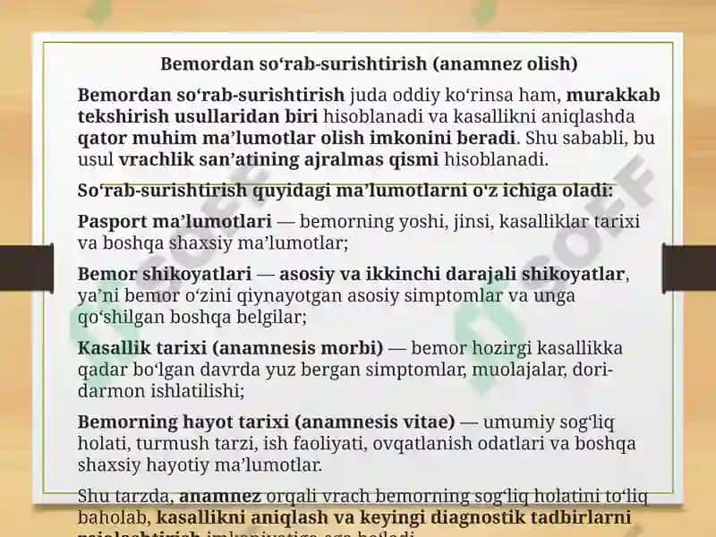 Bemorni mustaqil so’rab surishtirish 2