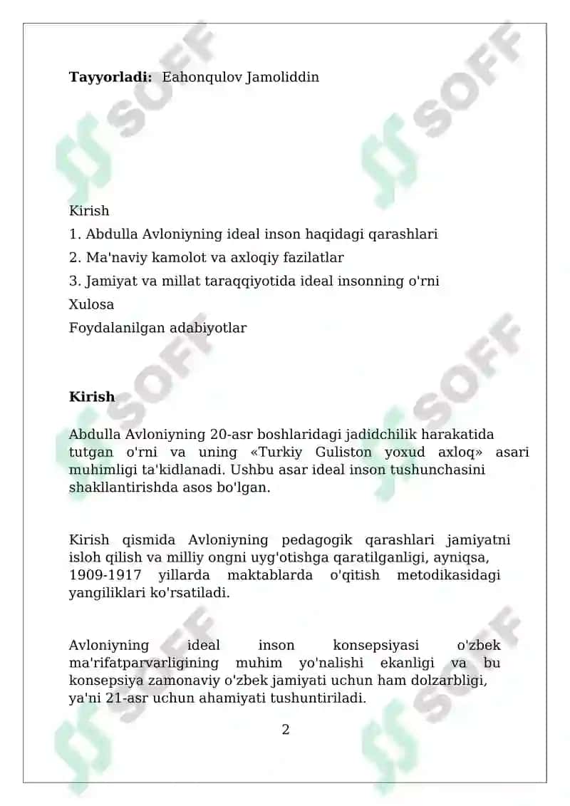 Abdulla Avloniynig Komil Inson Haqidagi Qarashlari 2