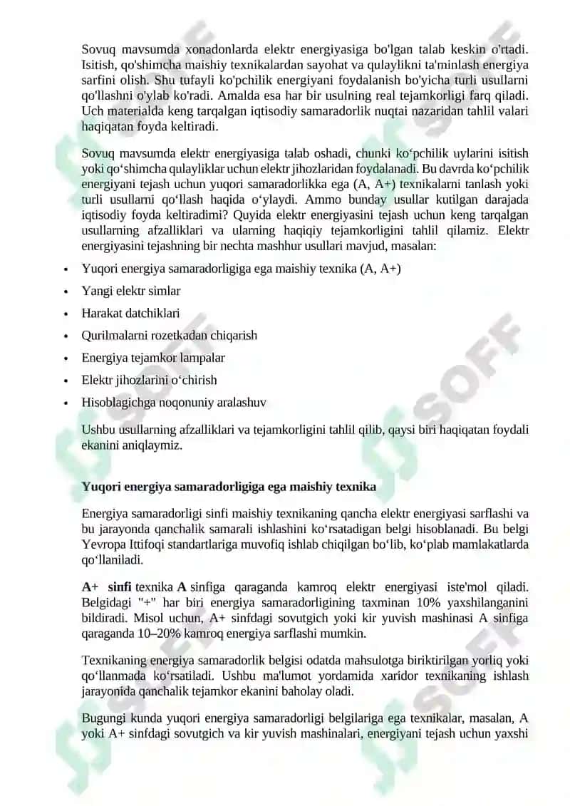 Energiyani tejash usullari 2