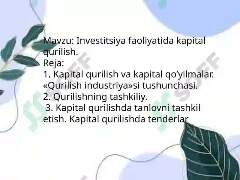 Kapitalqurilish va kapital qo'yilmalar 2