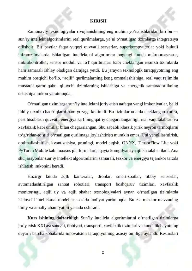 SUN’IY INTELLEKT ALGORITMLARINI O’RNATILGAN TIZIMLARGA JORIY ETISH 2